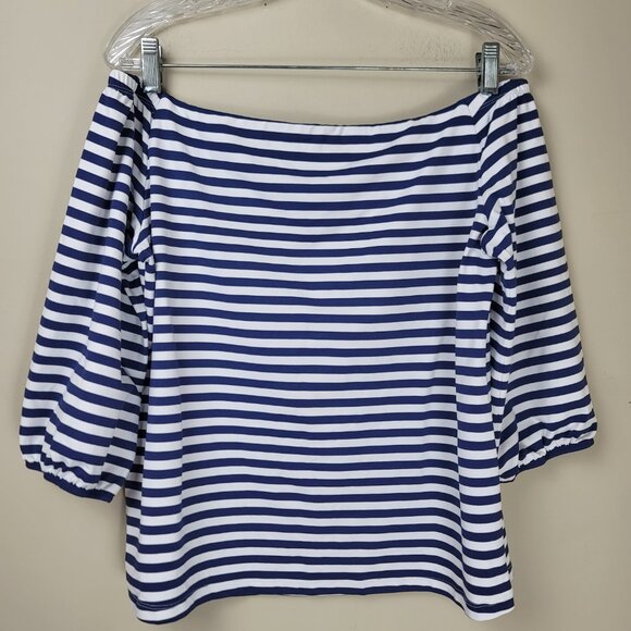 J McLaughlin Off Shoulder Stripes Puff Sleeve Top - Picture 7 of 9